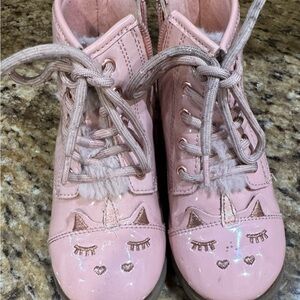 Pink Kids Boots with Cat Design